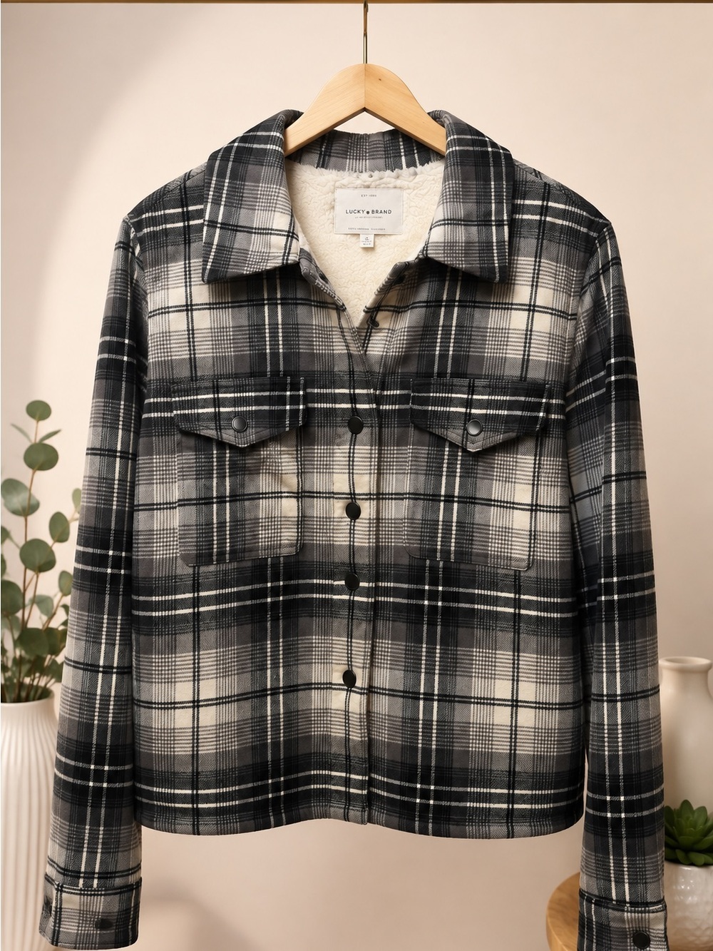 Lucky Brand Plaid Sherpa-Lined Shacket (343)